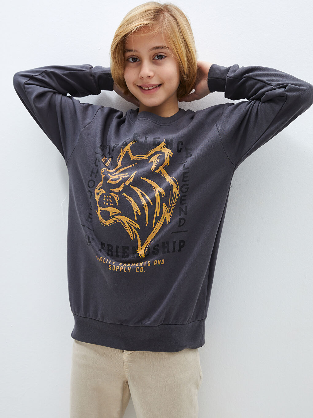 Rahat Kalıp Bisiklet Yaka Baskılı Erkek Çocuk Sweatshirt-1