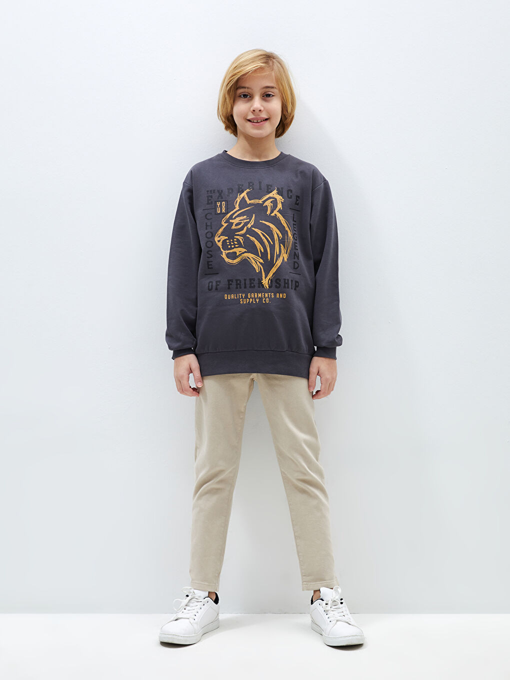 Rahat Kalıp Bisiklet Yaka Baskılı Erkek Çocuk Sweatshirt-2
