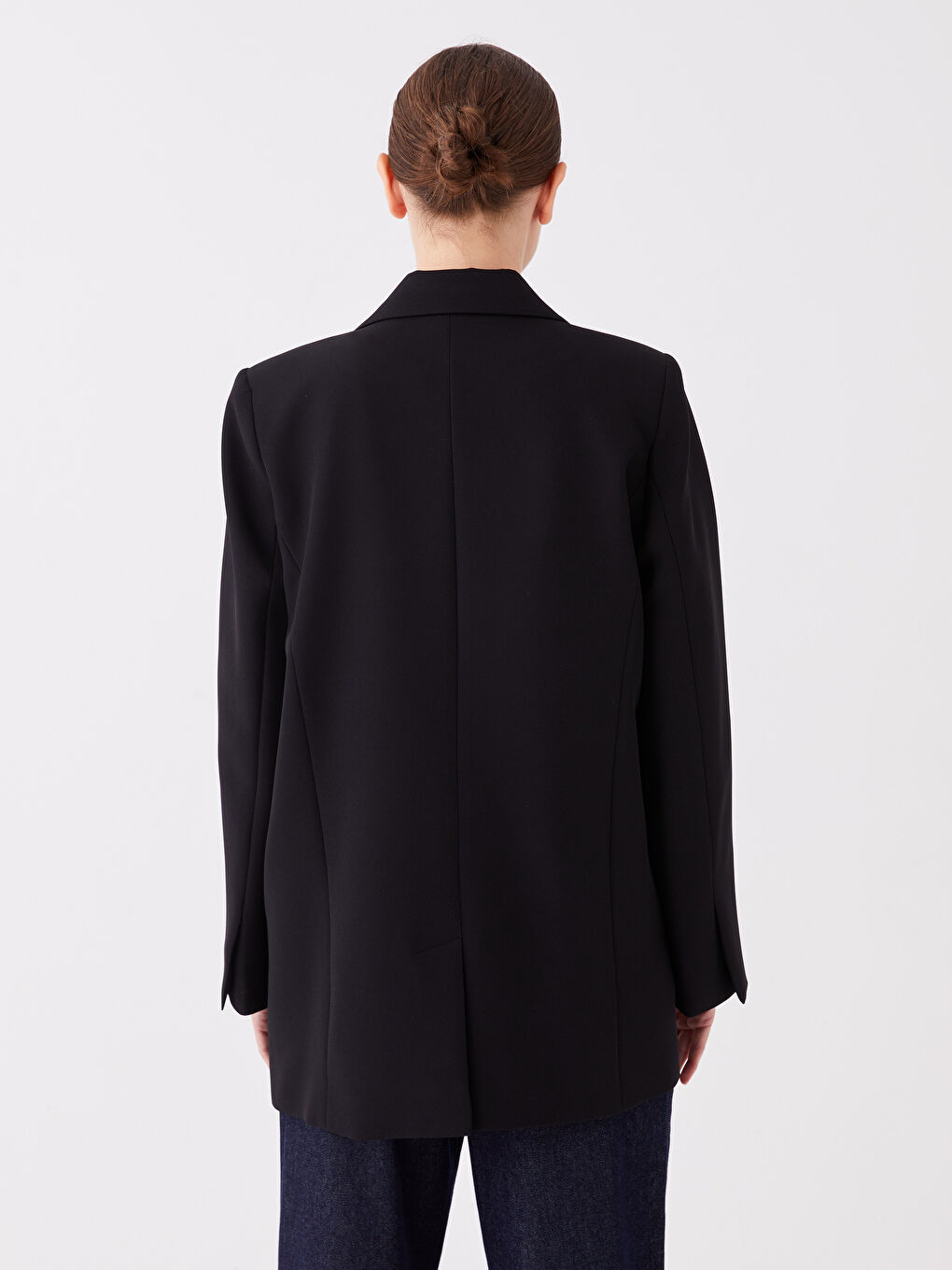 Siyah Düz Uzun Kollu Kadın Blazer Ceket-4