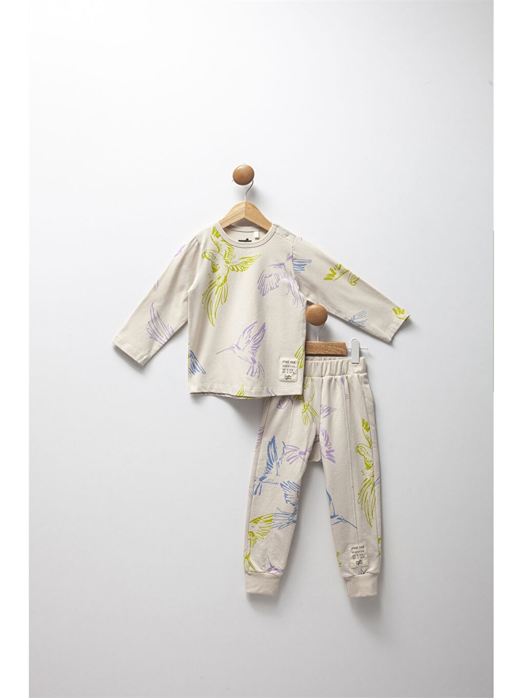 Bej Bisiklet Yaka Uzun Kollu Baskılı Erkek Bebek 2'li Takım-3