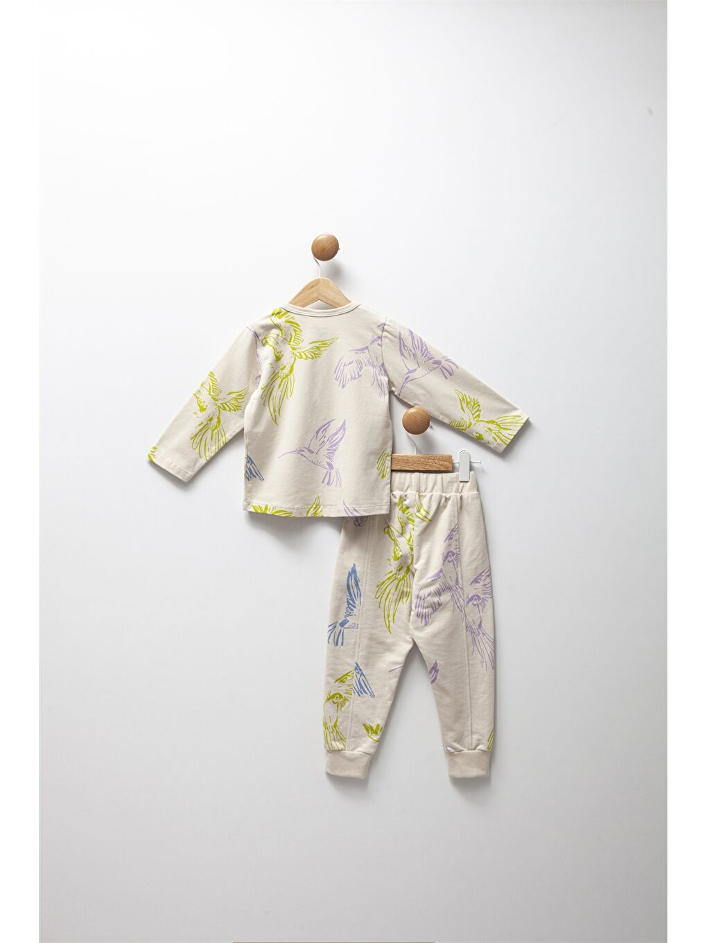 Bej Bisiklet Yaka Uzun Kollu Baskılı Erkek Bebek 2'li Takım-4