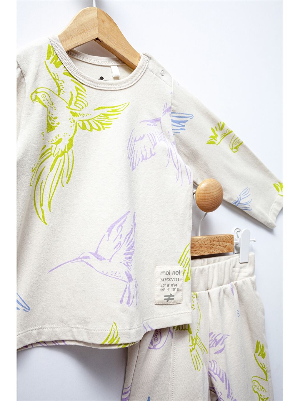 Bej Bisiklet Yaka Uzun Kollu Baskılı Erkek Bebek 2'li Takım-5