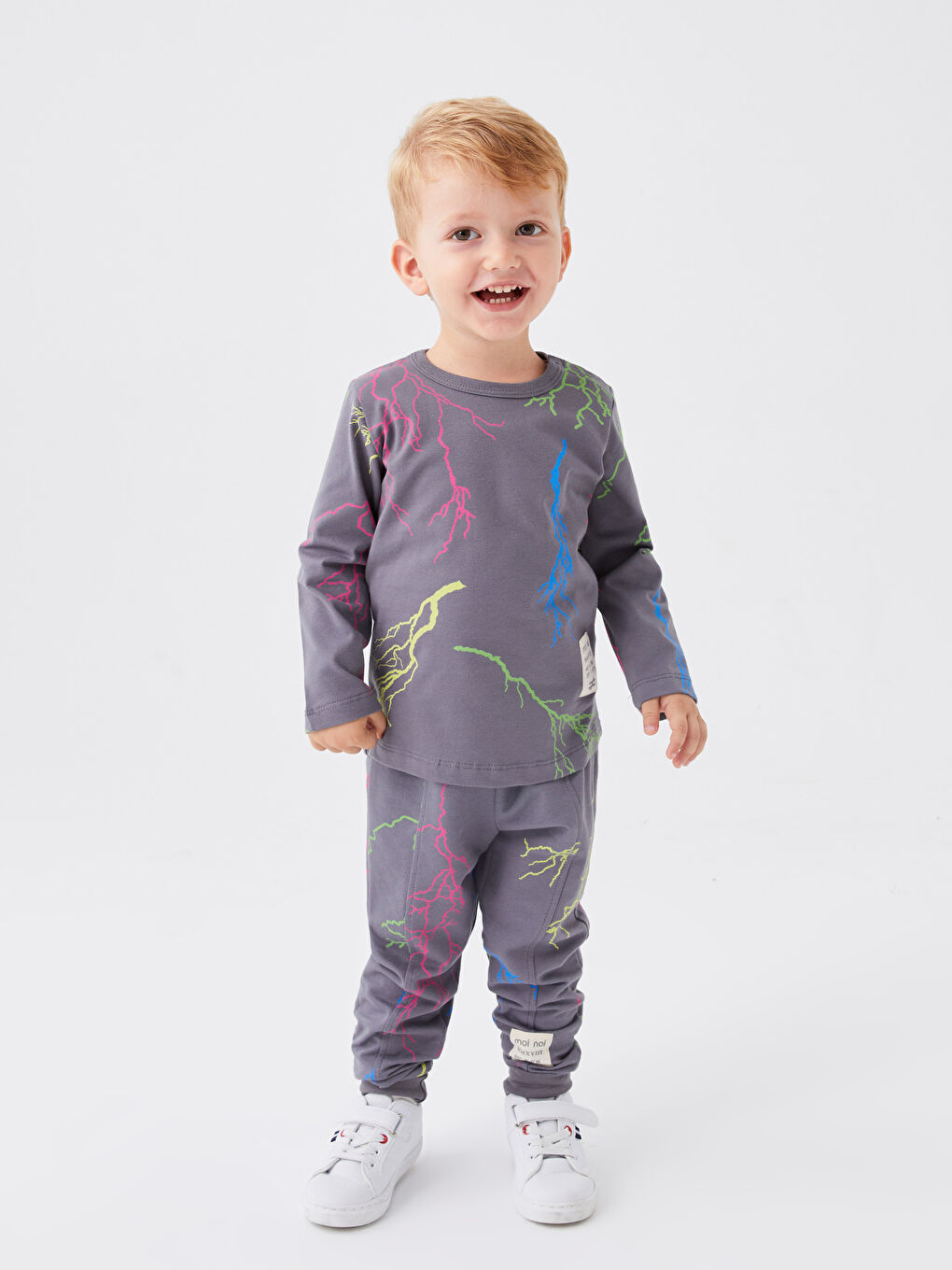 Antrasit Bisiklet Yaka Uzun Kollu Baskılı Erkek Bebek 2'li Takım