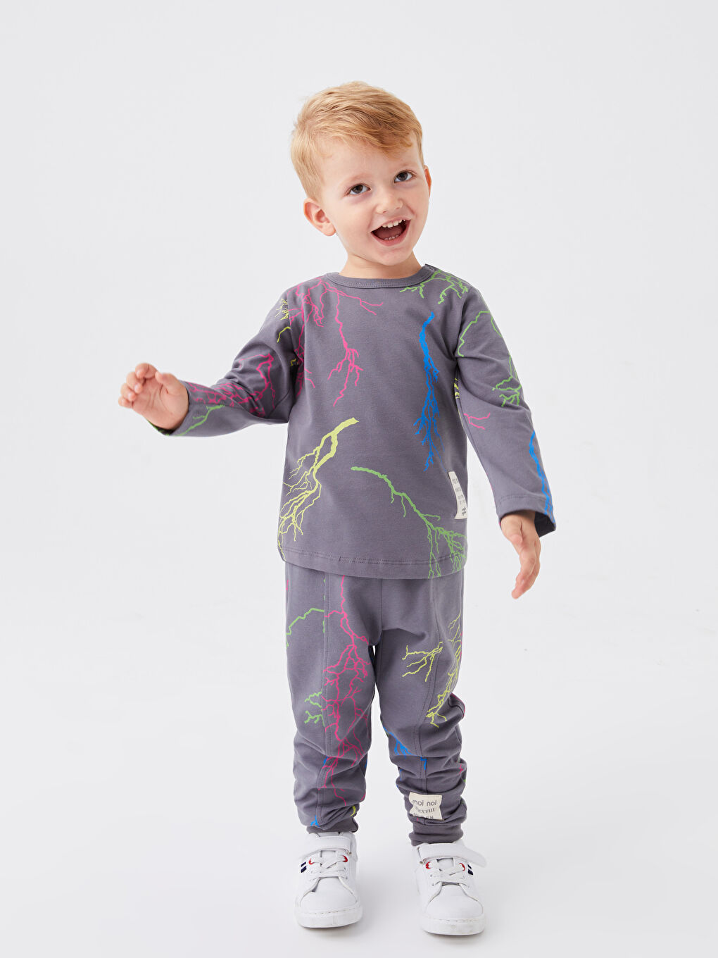 Antrasit Bisiklet Yaka Uzun Kollu Baskılı Erkek Bebek 2'li Takım-2