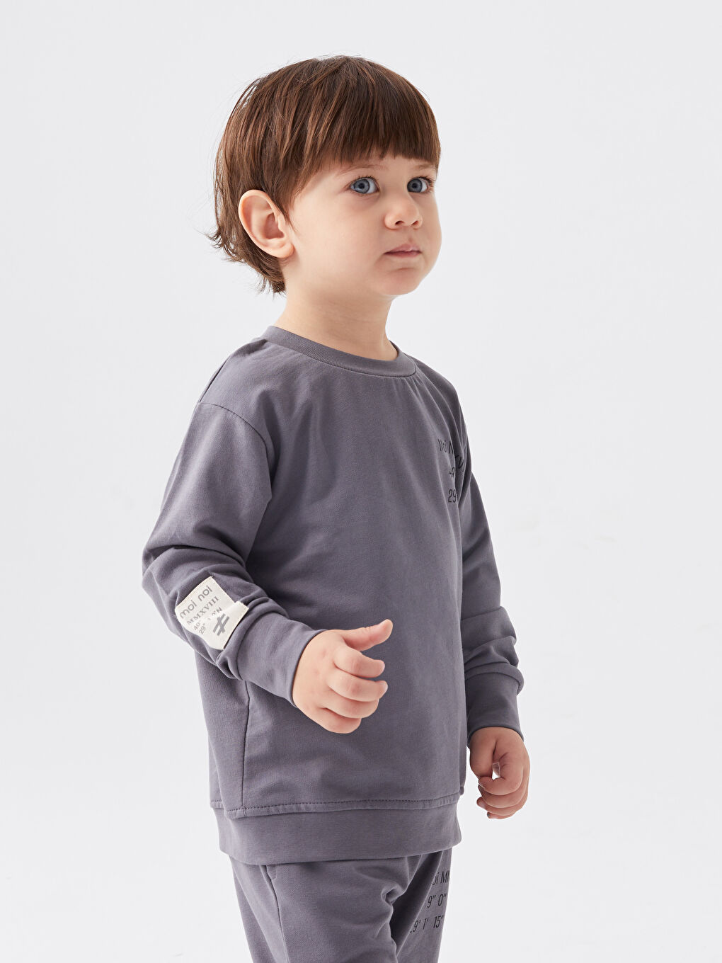 Antrasit Bisiklet Yaka Uzun Kollu Baskılı Erkek Bebek 2'li Takım-1