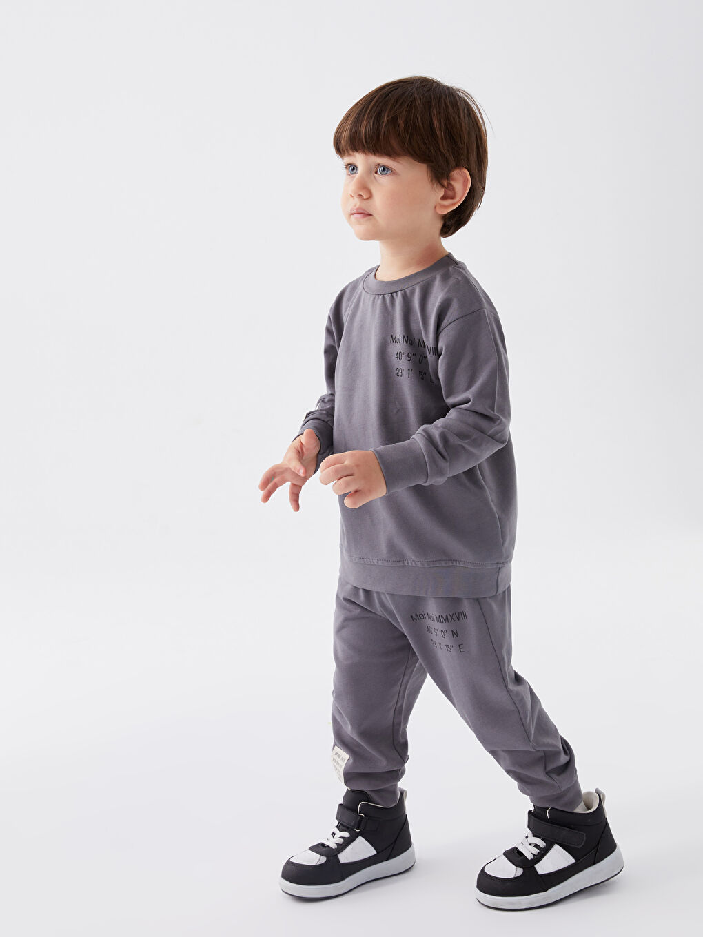 Antrasit Bisiklet Yaka Uzun Kollu Baskılı Erkek Bebek 2'li Takım-2