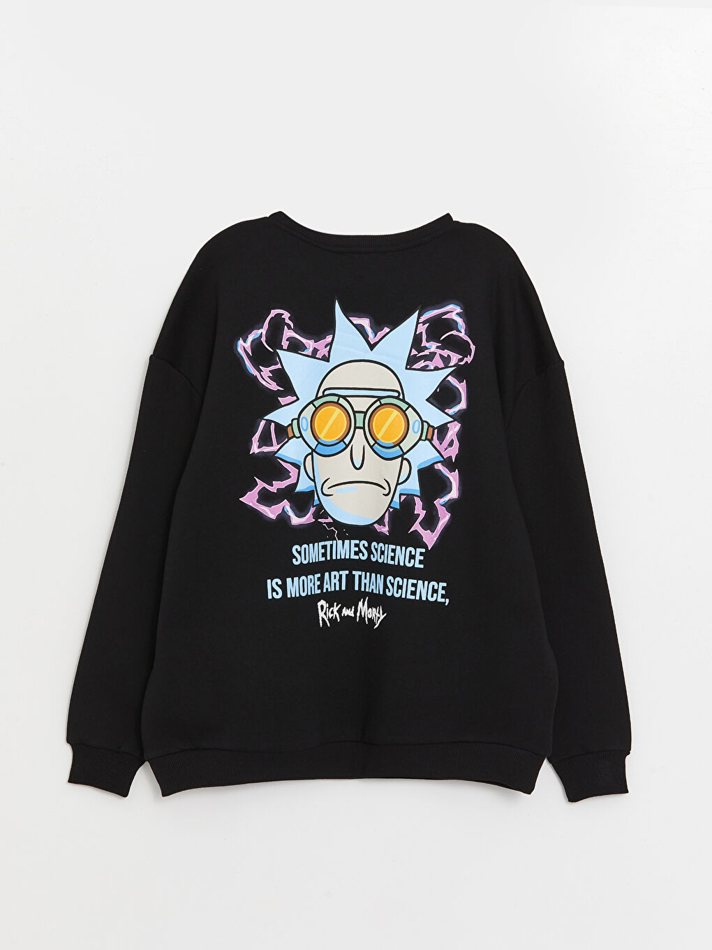 XSIDE Yeni Siyah Bisiklet Yaka Rick and Morty Baskılı Oversize Kadın Kalın Sweatshirt - 6