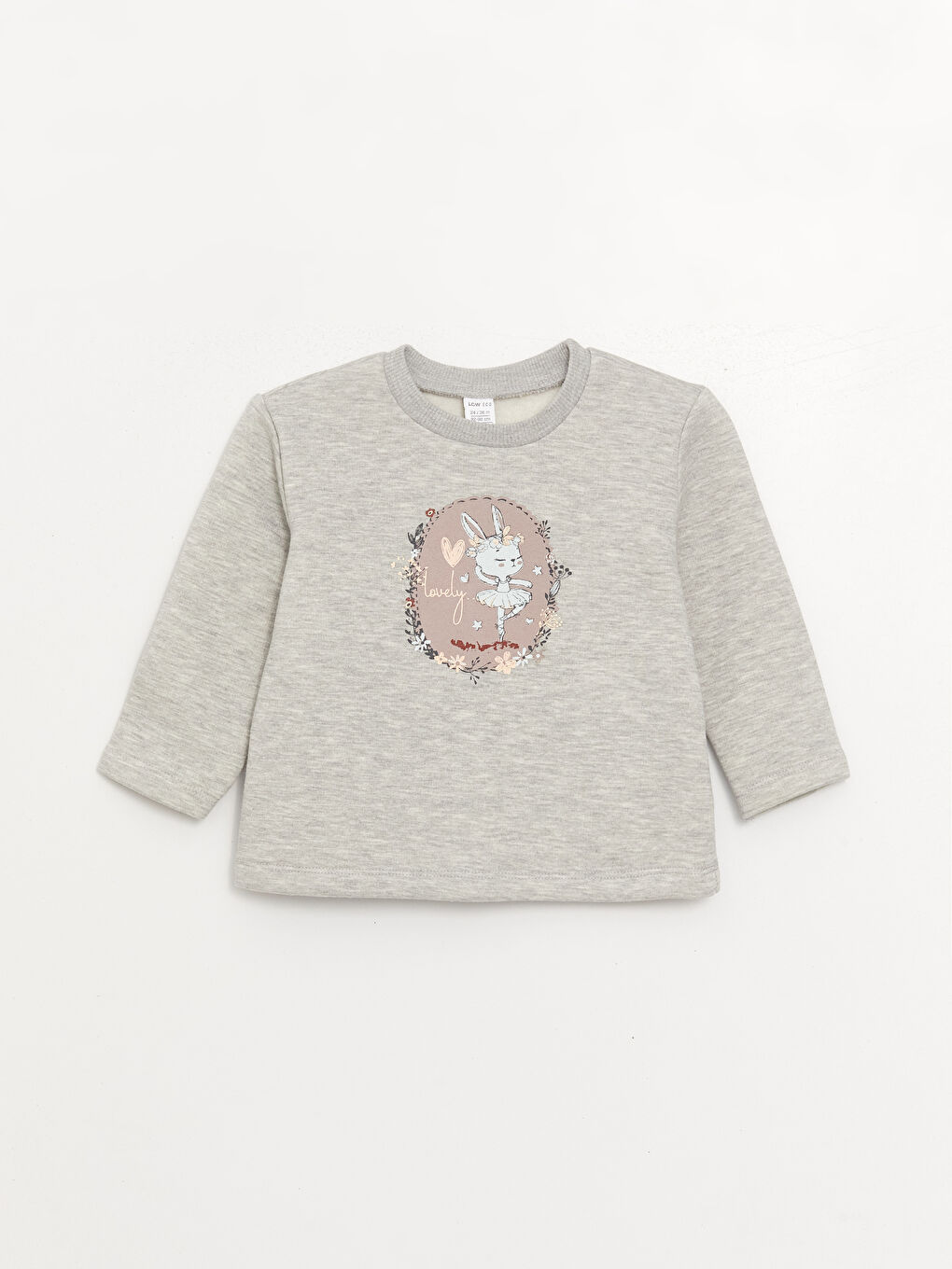 LCW ECO Gri Bisiklet Yaka Baskılı Kız Bebek Sweatshirt