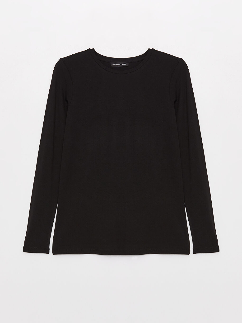 Siyah Bisiklet Yaka Düz Uzun Kollu Kadın Tişört-5