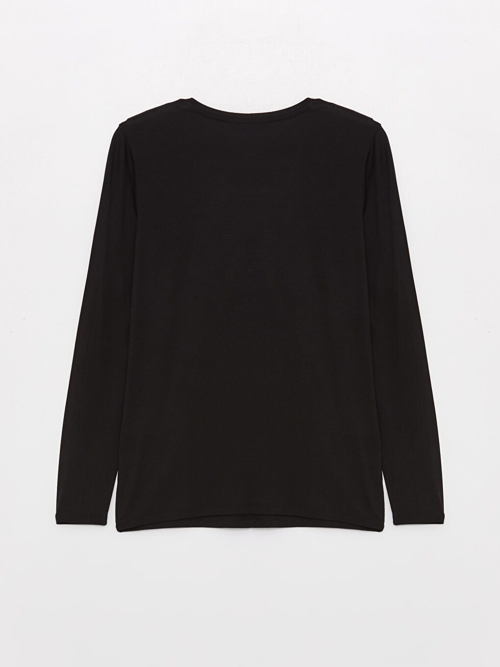 Siyah Bisiklet Yaka Düz Uzun Kollu Kadın Tişört-6