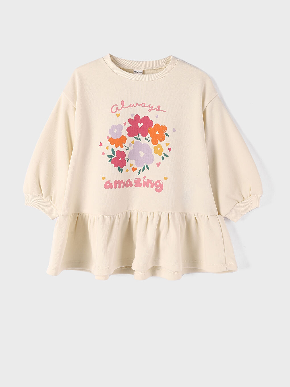 فستان للبنات حديثي الولادة بياقة دائرية وكم طويل