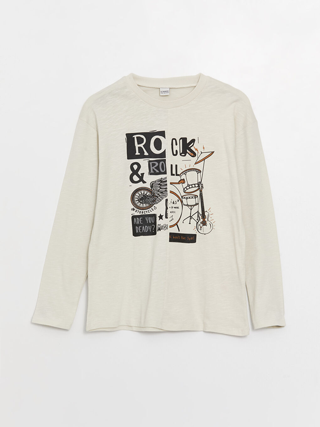 Gri Rahat Kalıp Bisiklet Yaka Baskılı Erkek Çocuk Tişört