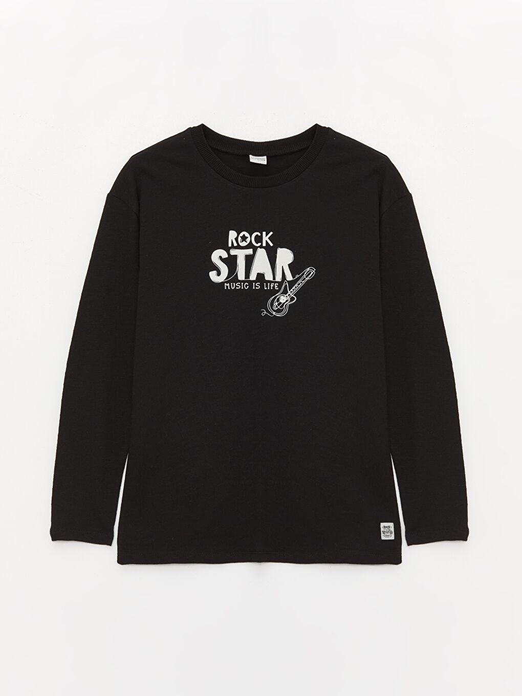 Siyah Rahat Kalıp Bisiklet Yaka Baskılı Erkek Çocuk Tişört