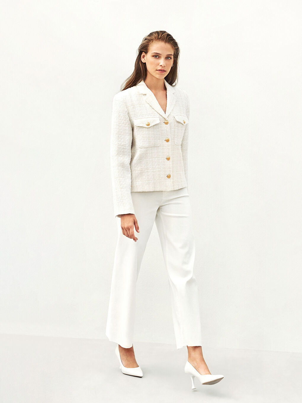 Ekru Wideleg Kadın Jean Pantolon