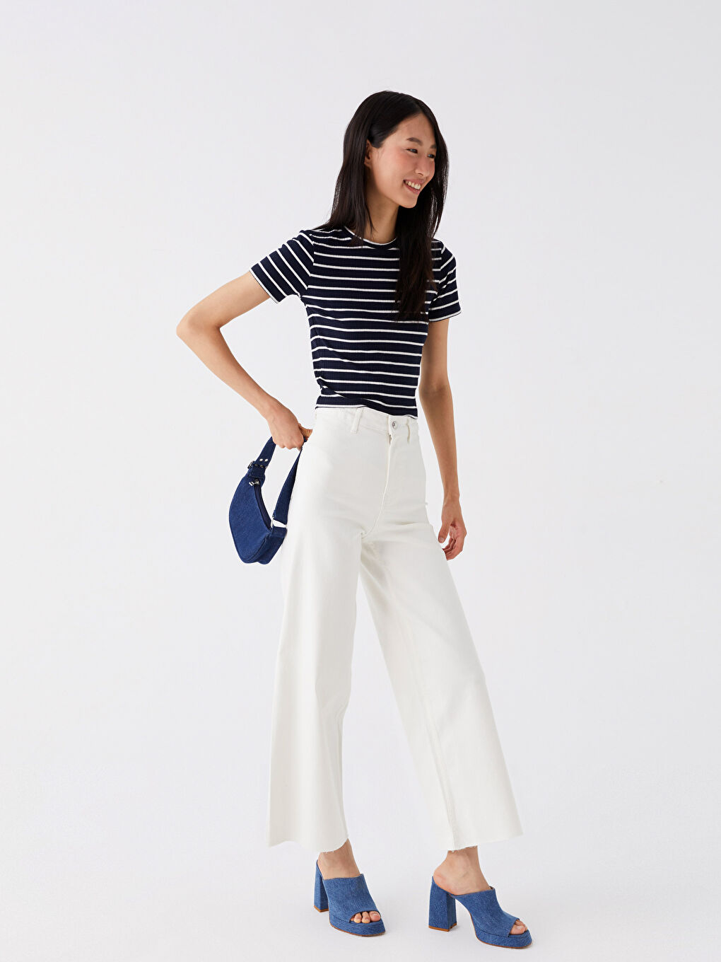 Ekru Wideleg Kadın Jean Pantolon-2