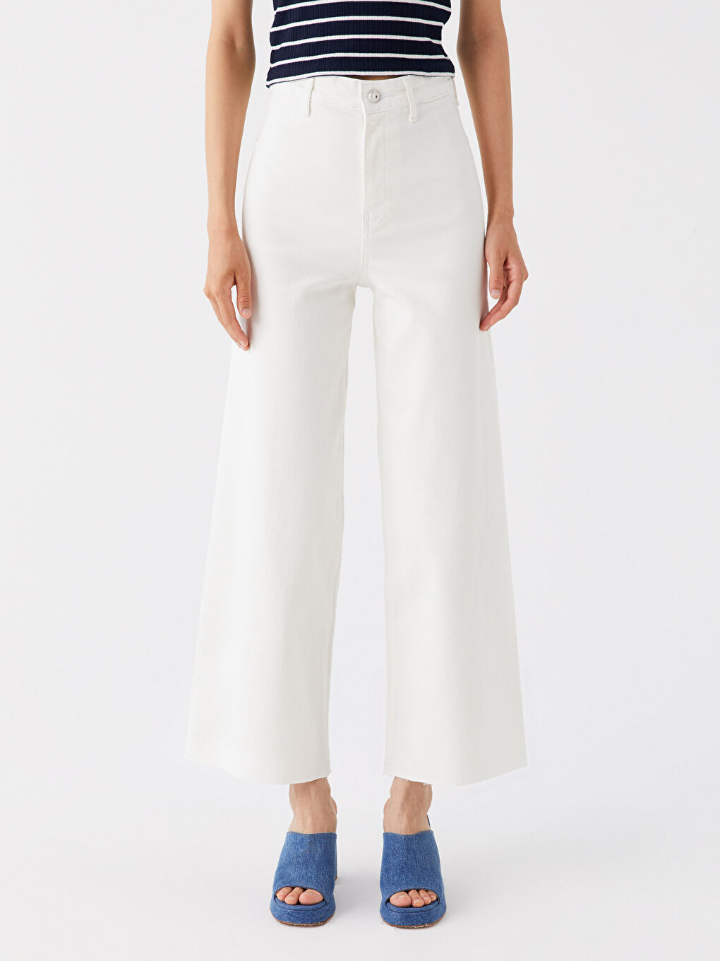 Ekru Wideleg Kadın Jean Pantolon-3