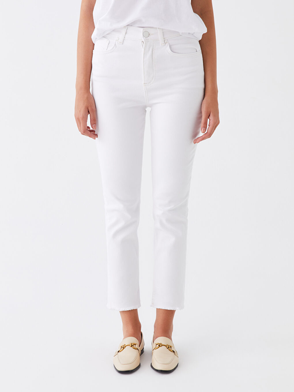 Ekru Straight Fit Kadın Jean Pantolon-2