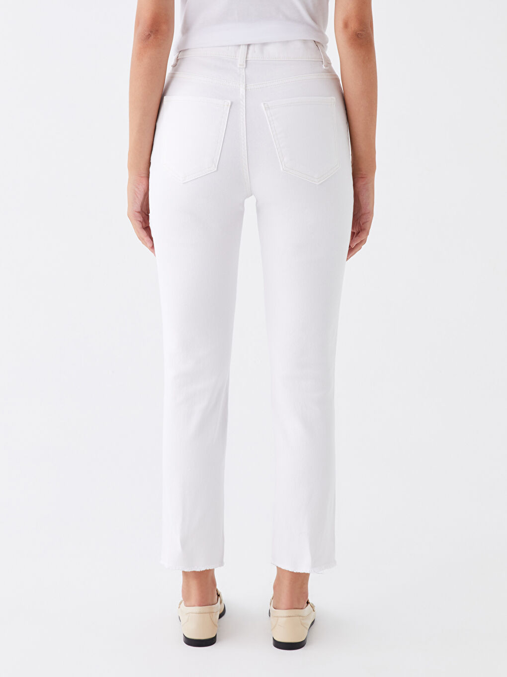 Ekru Straight Fit Kadın Jean Pantolon-3