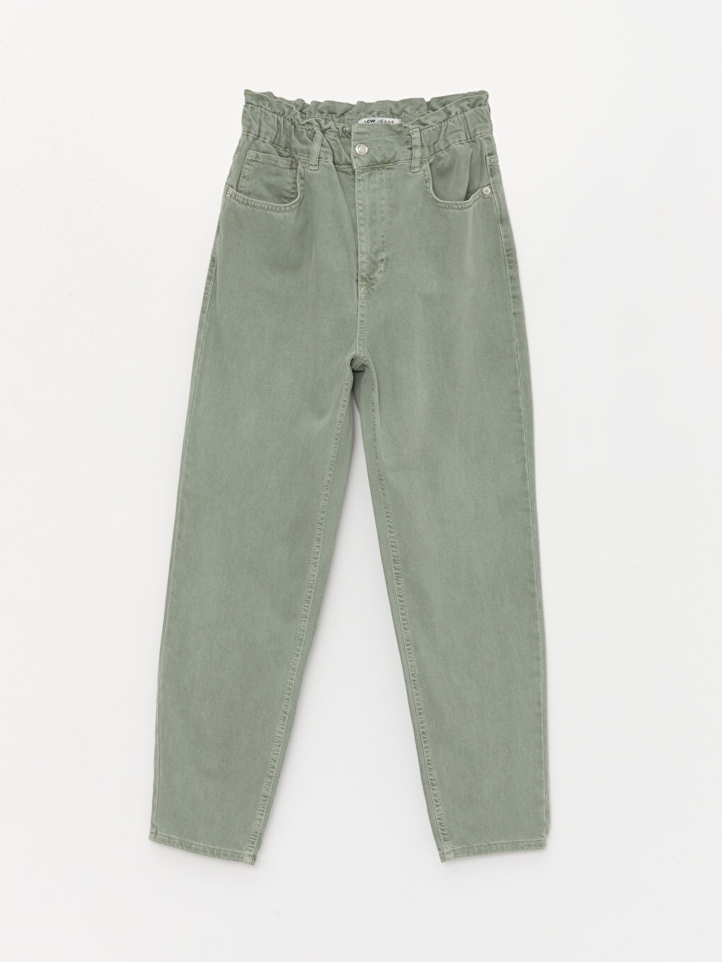 Haki Beli Lastikli Slouchy Fit Kadın Jean Pantolon-6