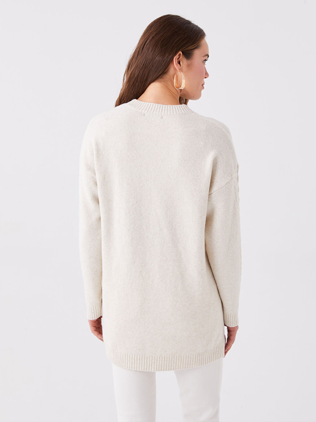 Crew Neck Self Patterned Long Sleeve Maternity Tricot Sweater -W3GY83Z8-DM0