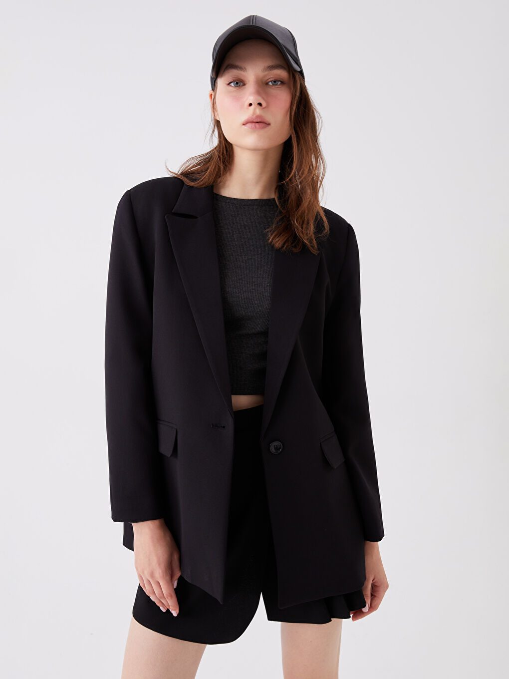 Siyah Düz Uzun Kollu Kadın Blazer Ceket-1