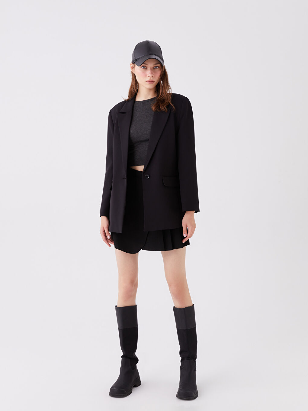 Siyah Düz Uzun Kollu Kadın Blazer Ceket-2