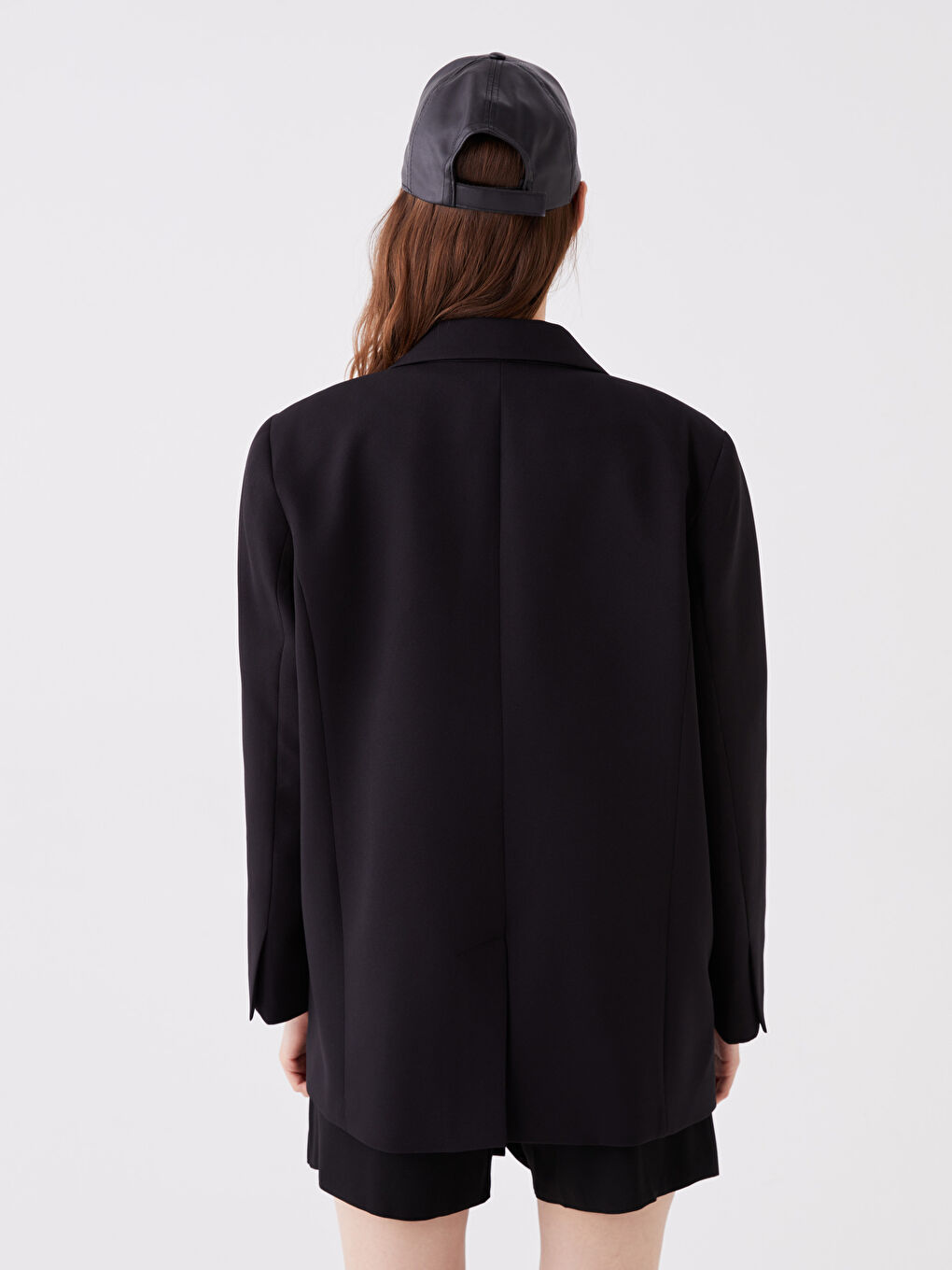 Siyah Düz Uzun Kollu Kadın Blazer Ceket-4