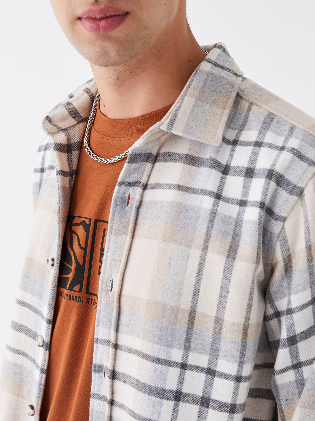 Bej Regular Fit Uzun Kollu Ekose Erkek Oduncu Gömlek-3