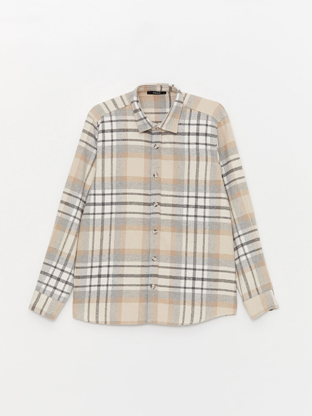 Bej Regular Fit Uzun Kollu Ekose Erkek Oduncu Gömlek-5