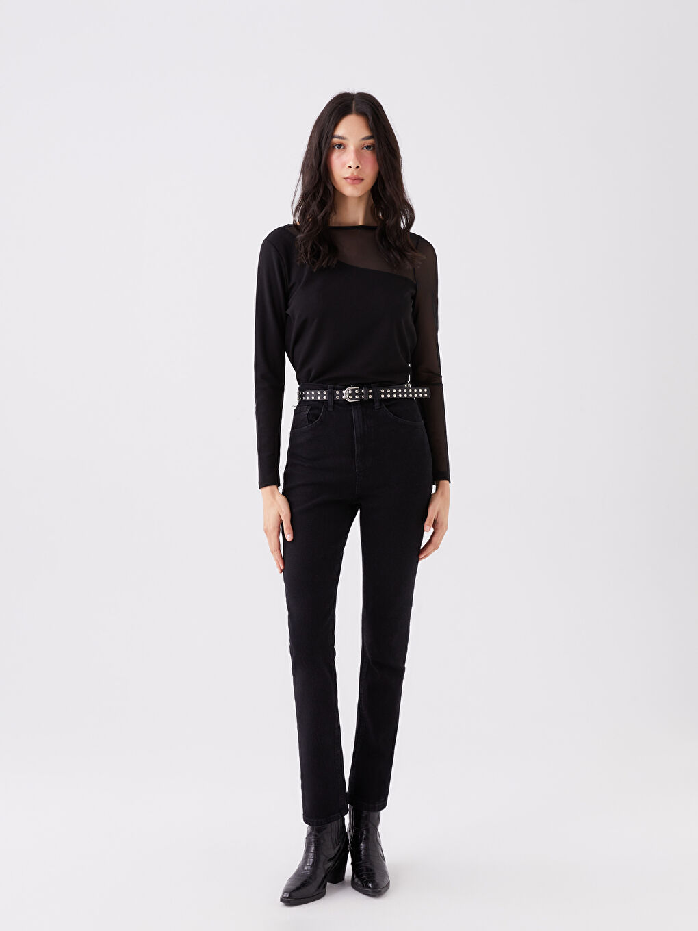 بلوزة نساء كم طويل كول مدور بسيطة-2