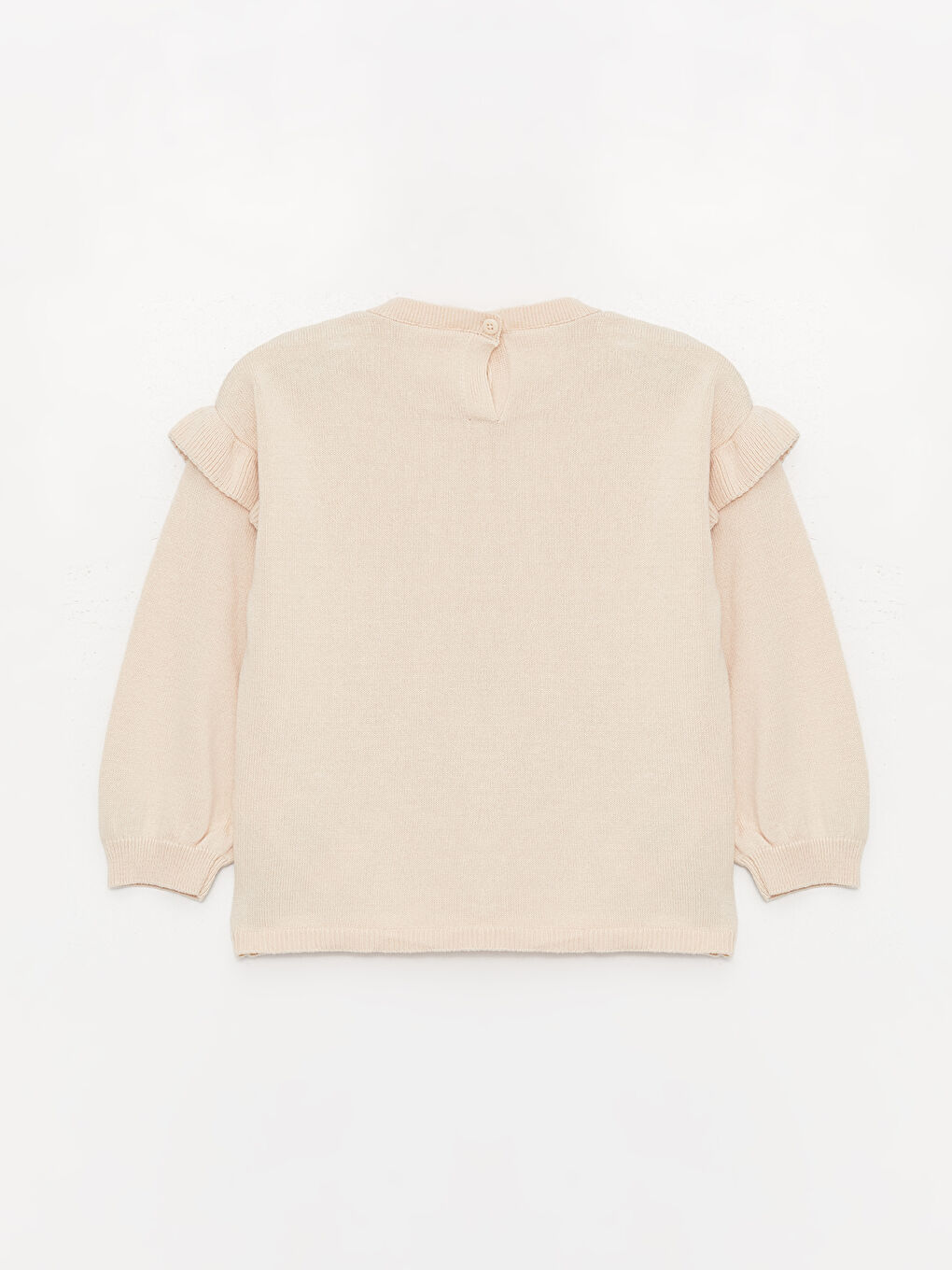 Bej Bisiklet Yaka Uzun Kollu Baskılı Kız Bebek Triko Kazak-1