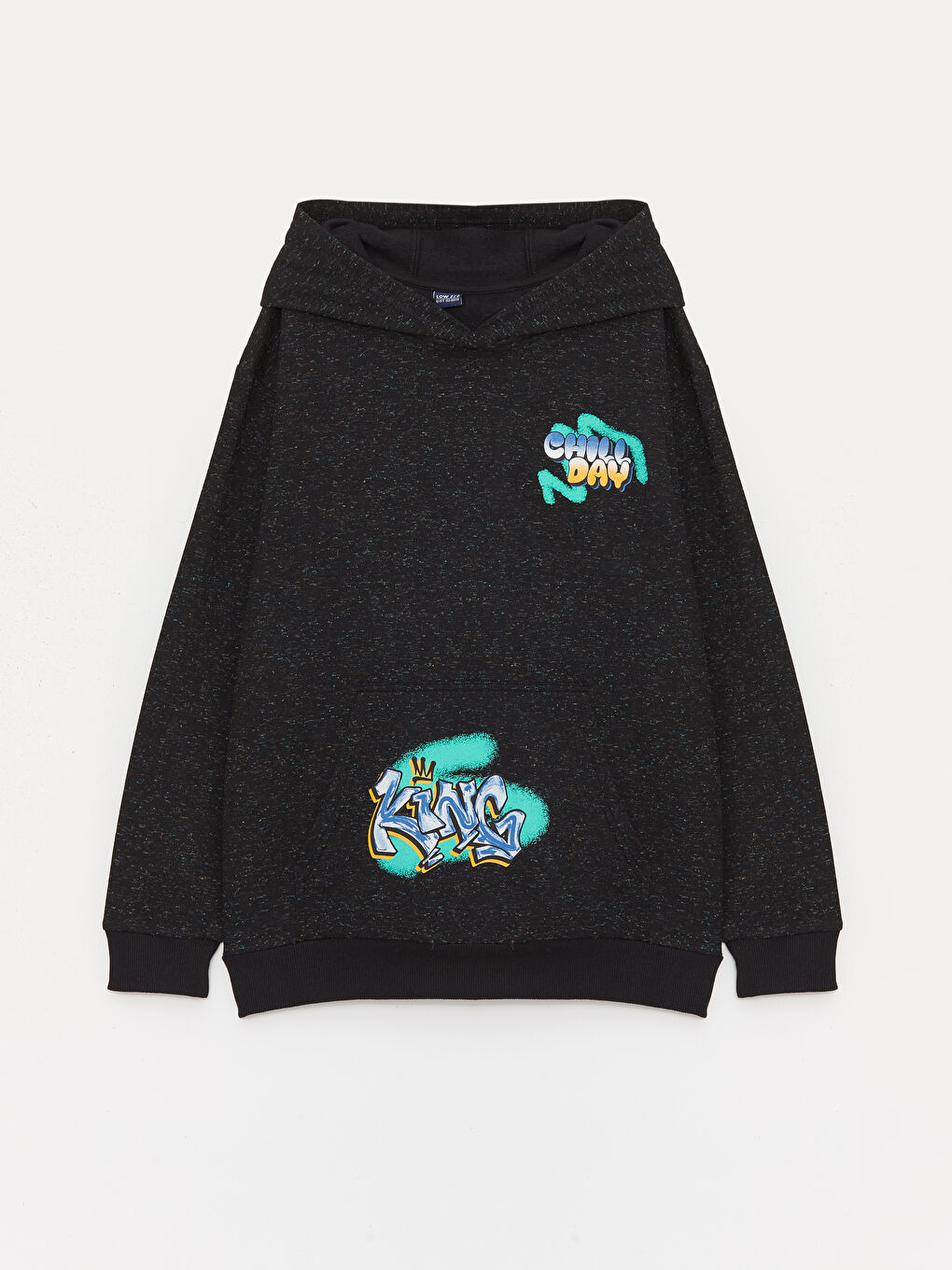 Siyah Baskılı Uzun Kollu Erkek Çocuk Hoodie