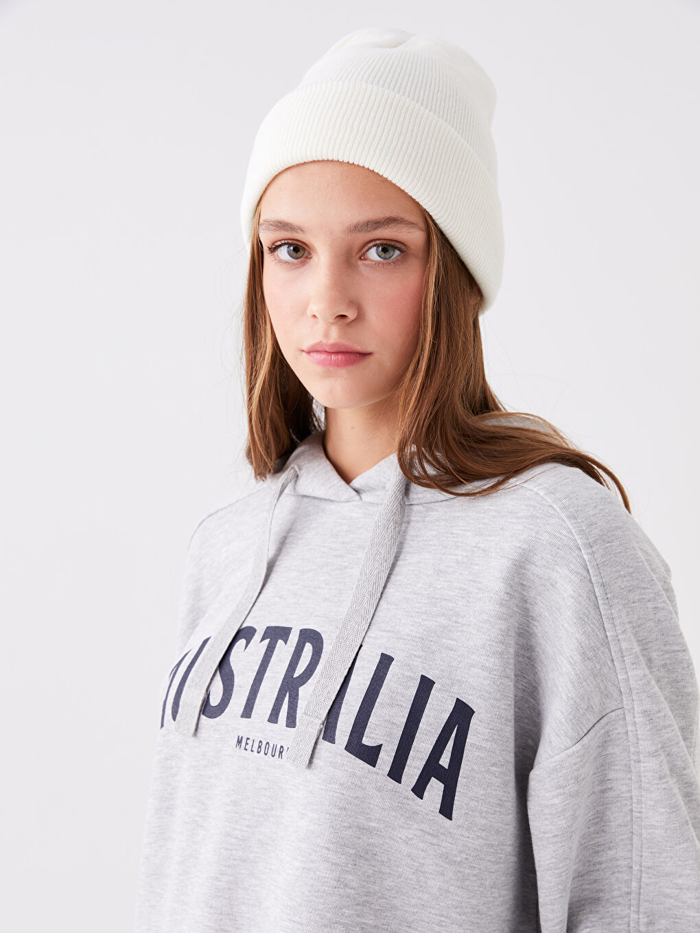 LCW Vision Gri Melanj Baskılı Uzun Kollu Oversize Kadın Hoodie - 1