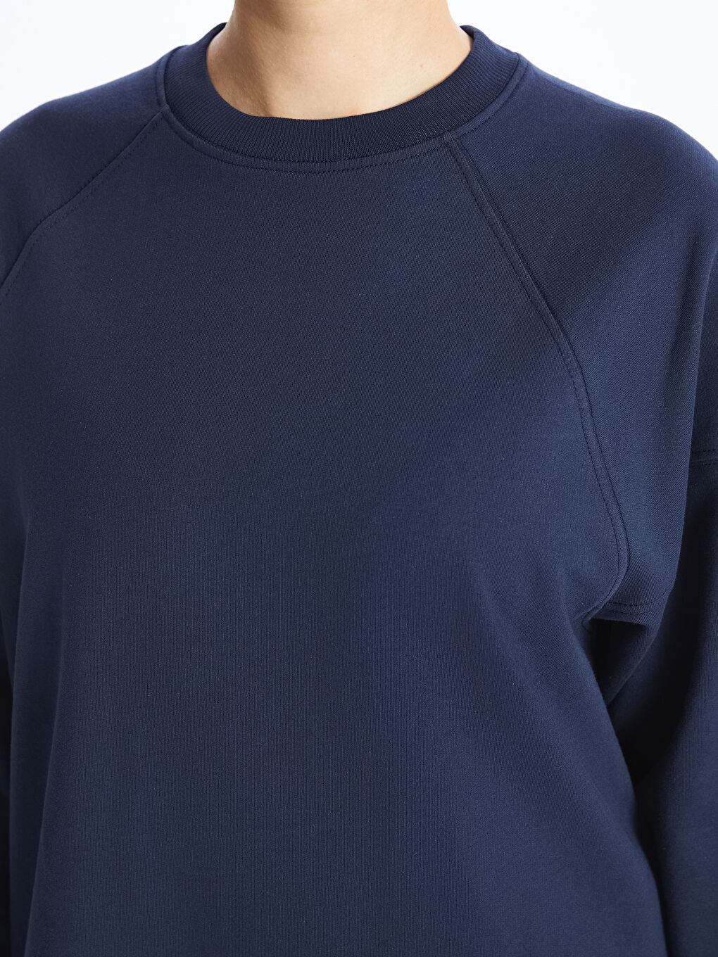 Lacivert Bisiklet Yaka Düz Uzun Kollu Kadın Sweatshirt Tunik-3