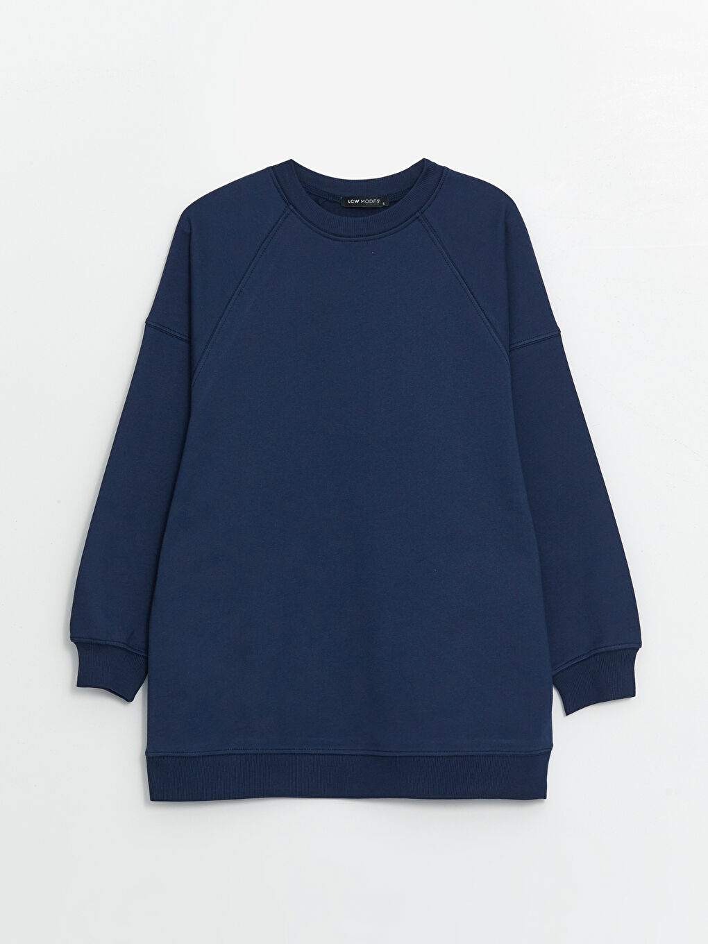 Lacivert Bisiklet Yaka Düz Uzun Kollu Kadın Sweatshirt Tunik-5