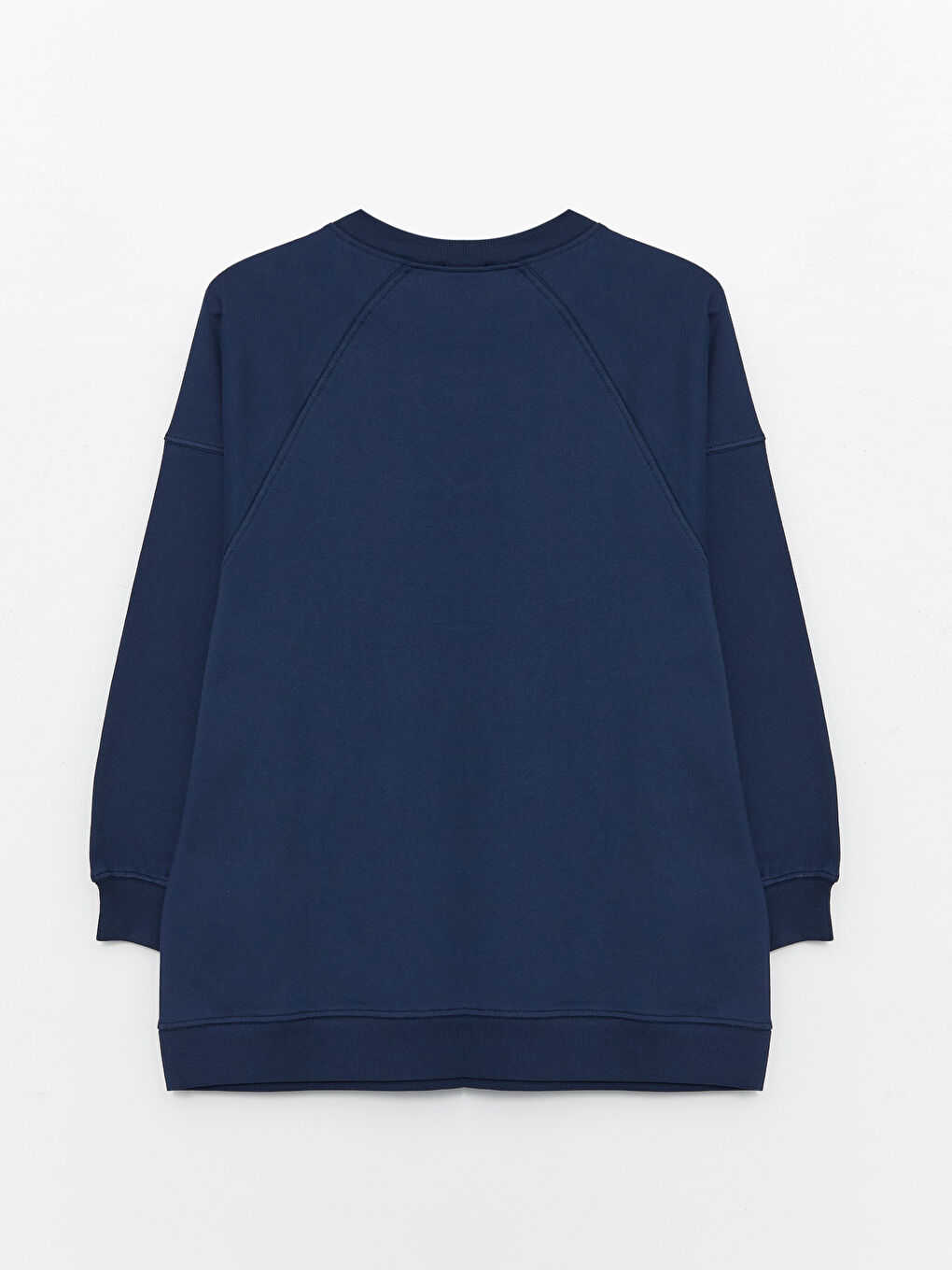 Lacivert Bisiklet Yaka Düz Uzun Kollu Kadın Sweatshirt Tunik-6