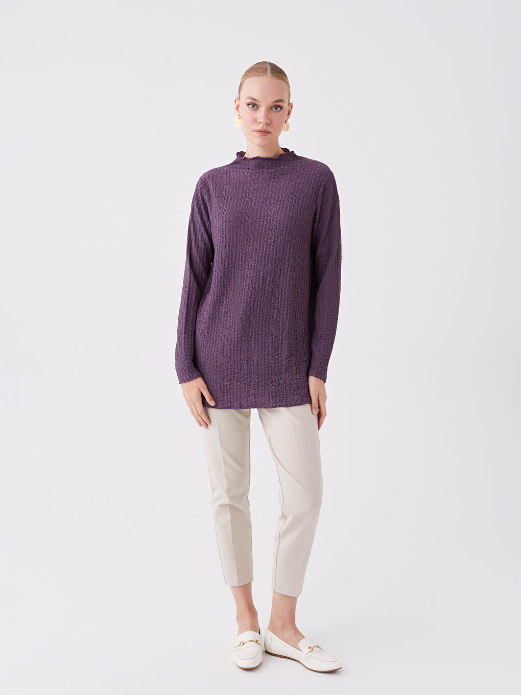 تونيك كم طويل مستقيم بياقة هاي نيك للسيدات-2