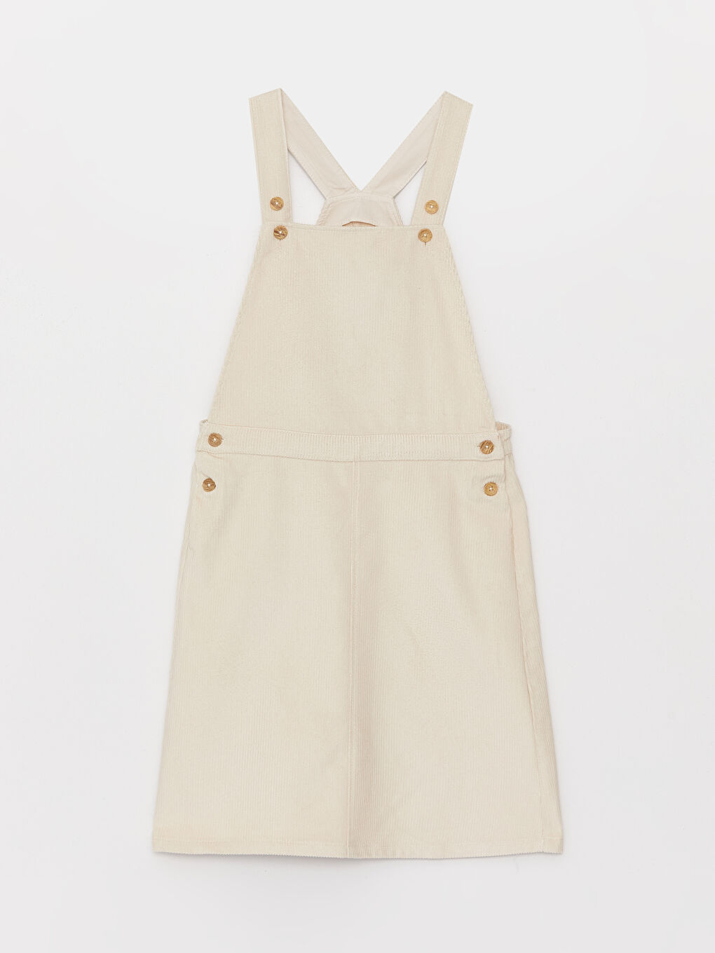 Bej Kare Yaka Basic Askılı Kadife Kız Çocuk Salopet Elbise