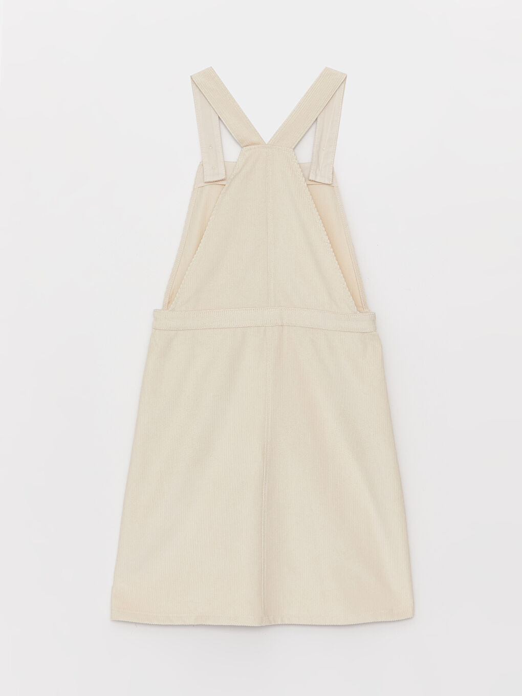 Bej Kare Yaka Basic Askılı Kadife Kız Çocuk Salopet Elbise-1