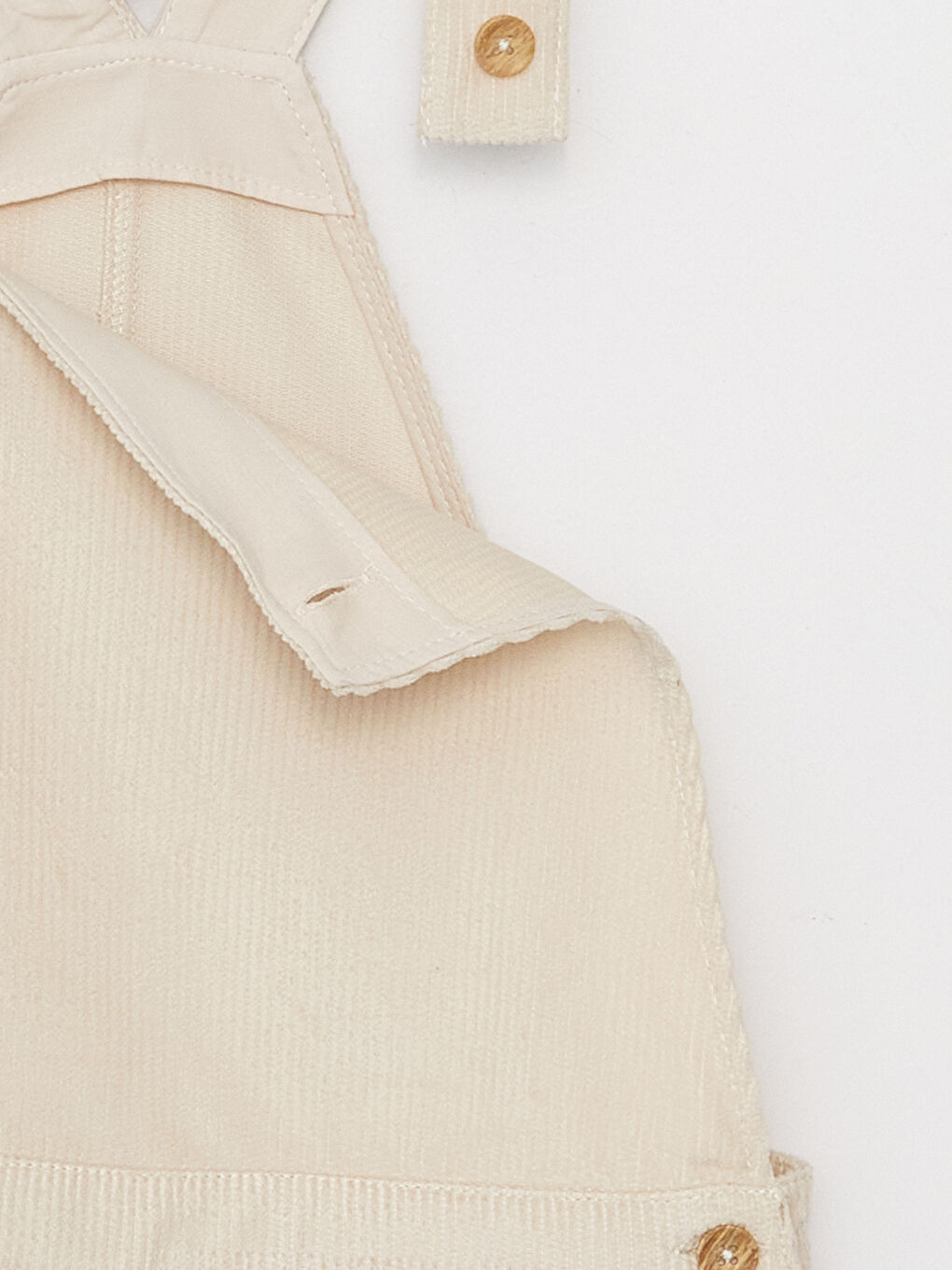 Bej Kare Yaka Basic Askılı Kadife Kız Çocuk Salopet Elbise-2