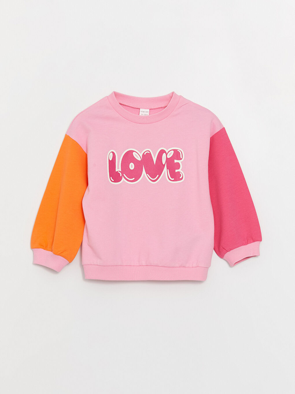 LCW baby Pembe Bisiklet Yaka Baskılı Kız Bebek Sweatshirt ve Pantolon 2'li Takım - 1