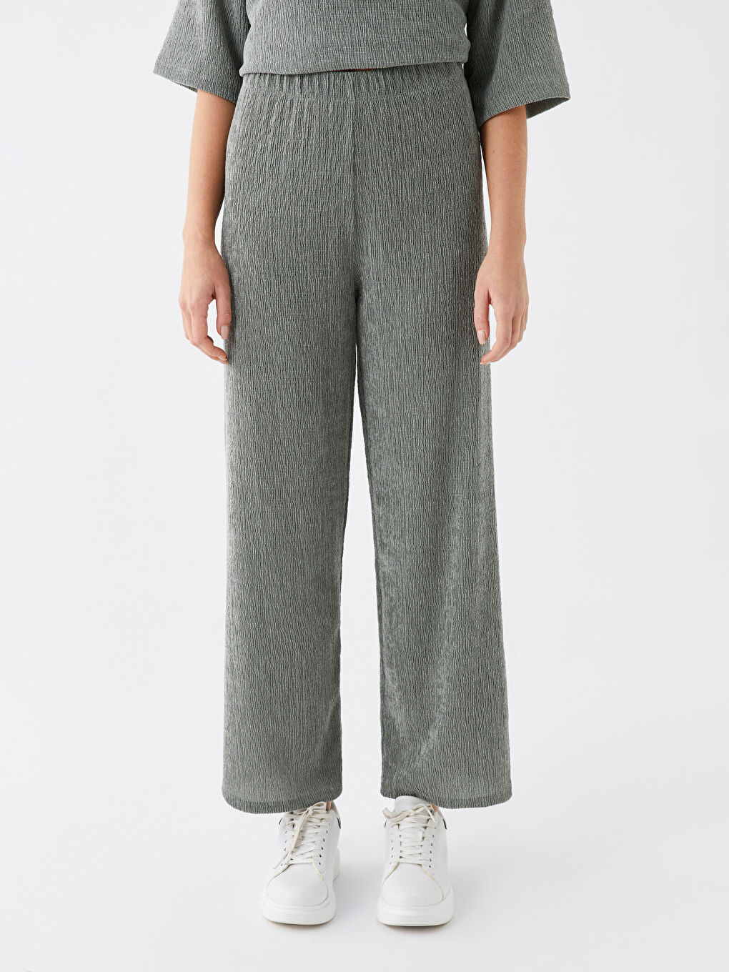 Gri Beli Lastikli Dar Fit Kadın Pantolon-2