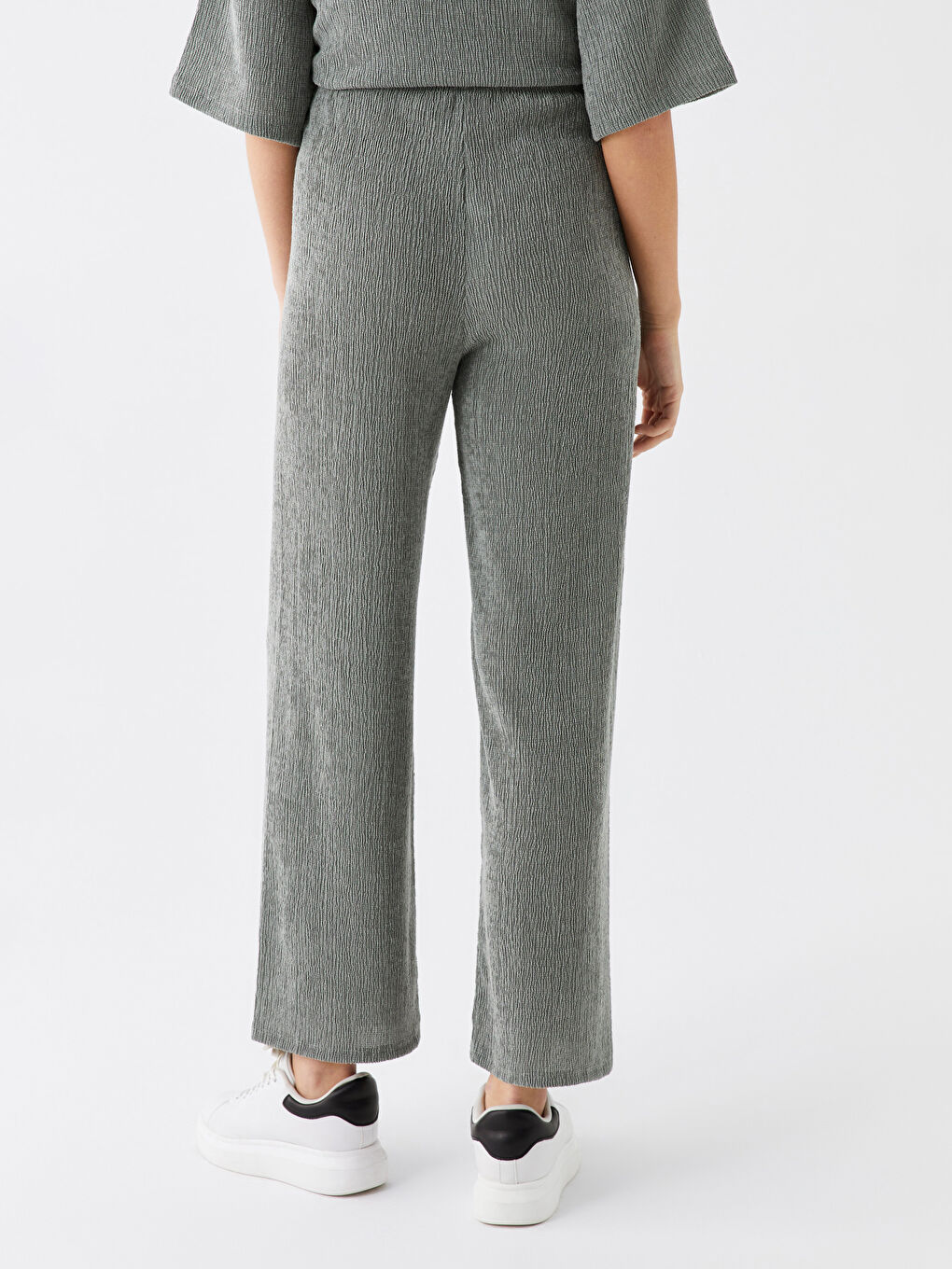 Gri Beli Lastikli Dar Fit Kadın Pantolon-3