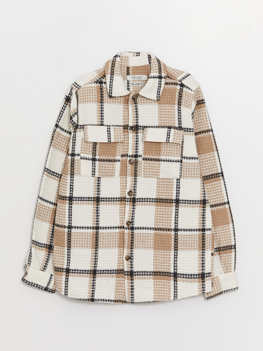 Bej Rahat Kalıp Ekose Erkek Çocuk Gömlek