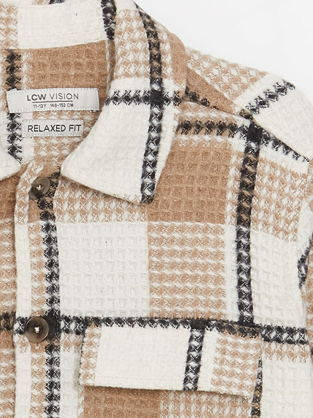 Bej Rahat Kalıp Ekose Erkek Çocuk Gömlek-1