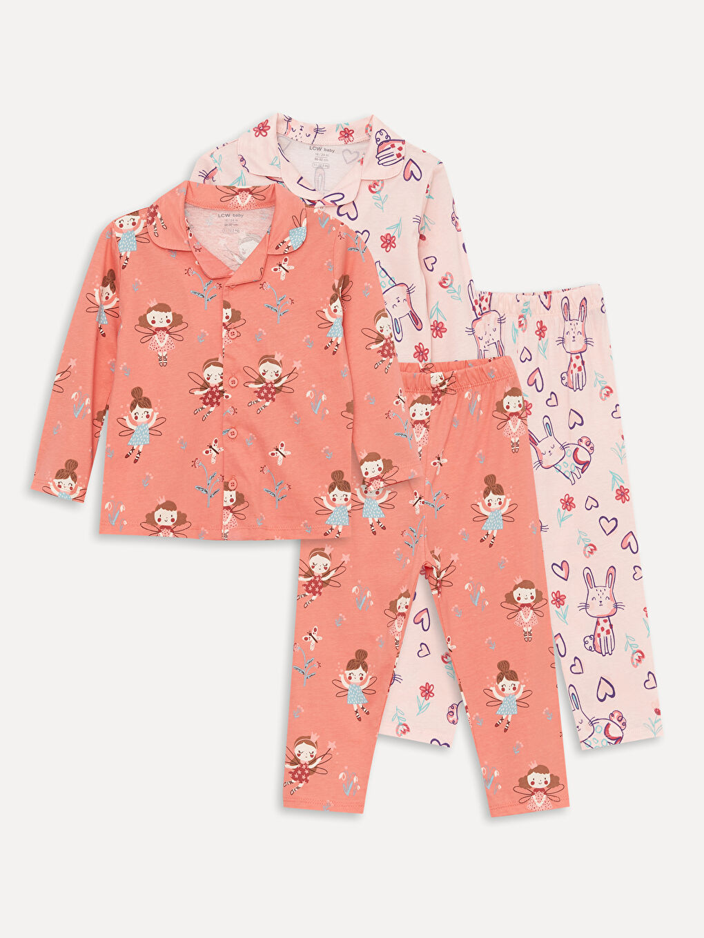 LCW baby Pembe Polo Yaka Uzun Kollu Kız Bebek Pijama Takım 2'li