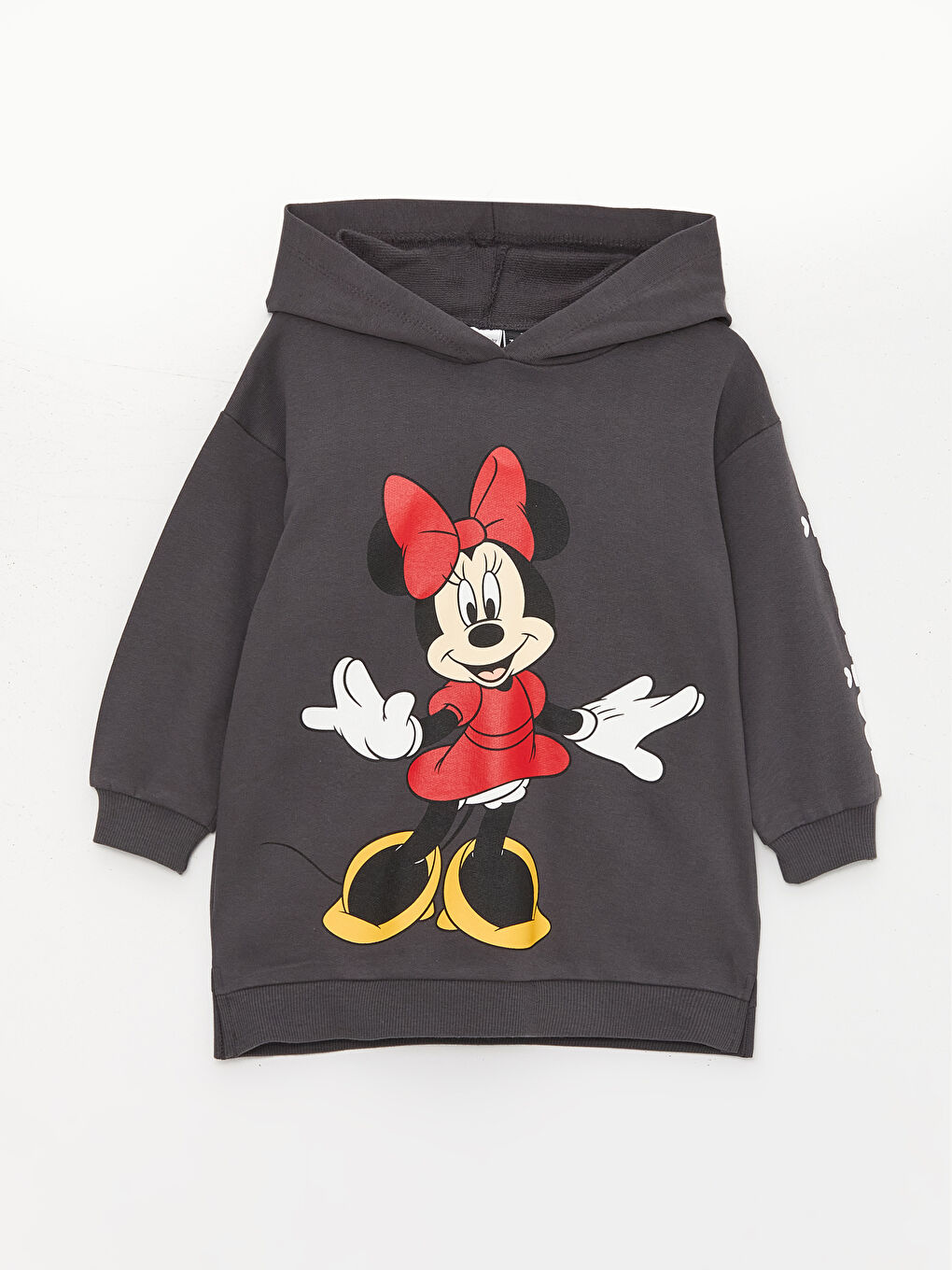 კაპიუშონიანი მინნი მაუსის ნაბეჭდი გრძელმკლავიანი გოგონას კაბა დედა-შვილის კომბინაცია-3