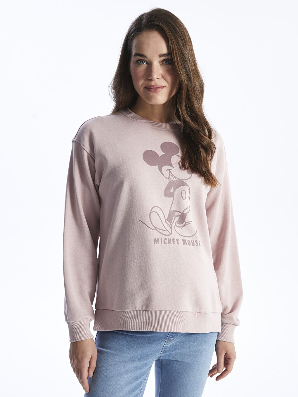 LCWAIKIKI Maternity Açık Gülkurusu Bisiklet Yaka Mickey Mouse Baskılı Uzun Kollu Hamile Sweatshirt