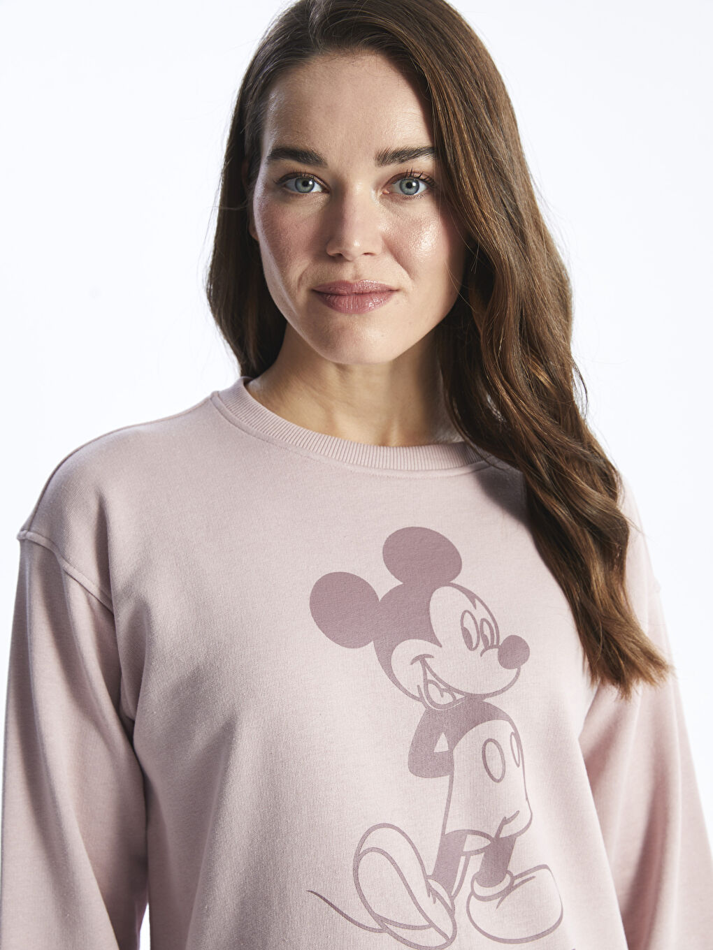 LCWAIKIKI Maternity Açık Gülkurusu Bisiklet Yaka Mickey Mouse Baskılı Uzun Kollu Hamile Sweatshirt - 1