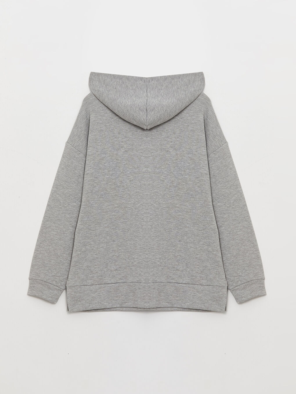 LCWAIKIKI Basic Gri Melanj Baskılı Uzun Kollu Oversize Kadın Hoodie - 6